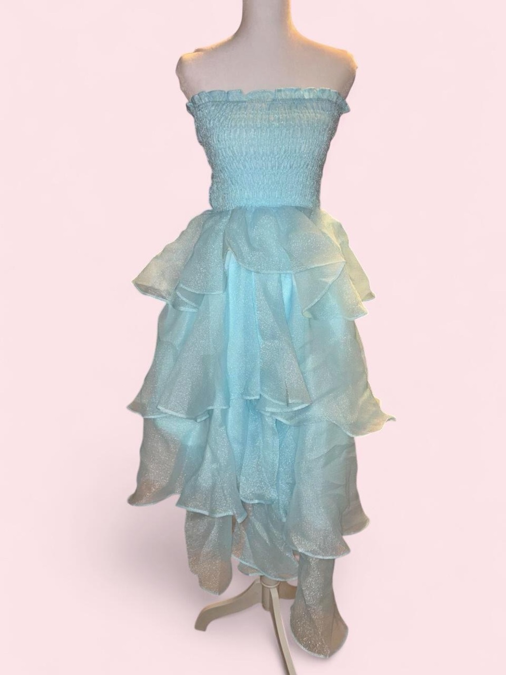 Light Blue Ruffled Strapless Kids Dress